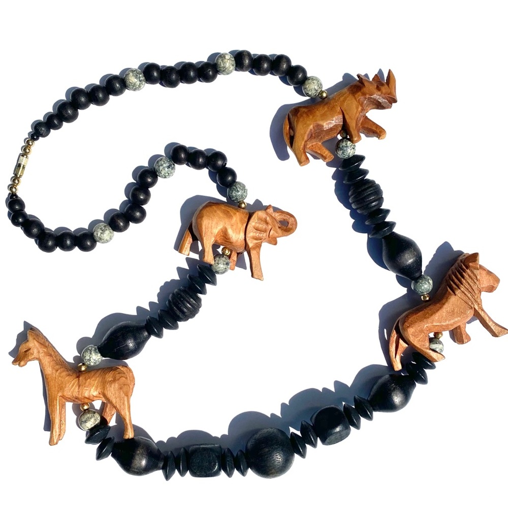 Hand Carved Wood Animals Necklace